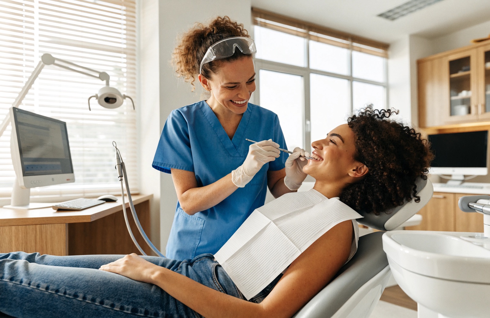 A smiling patient during a preventive cleaning