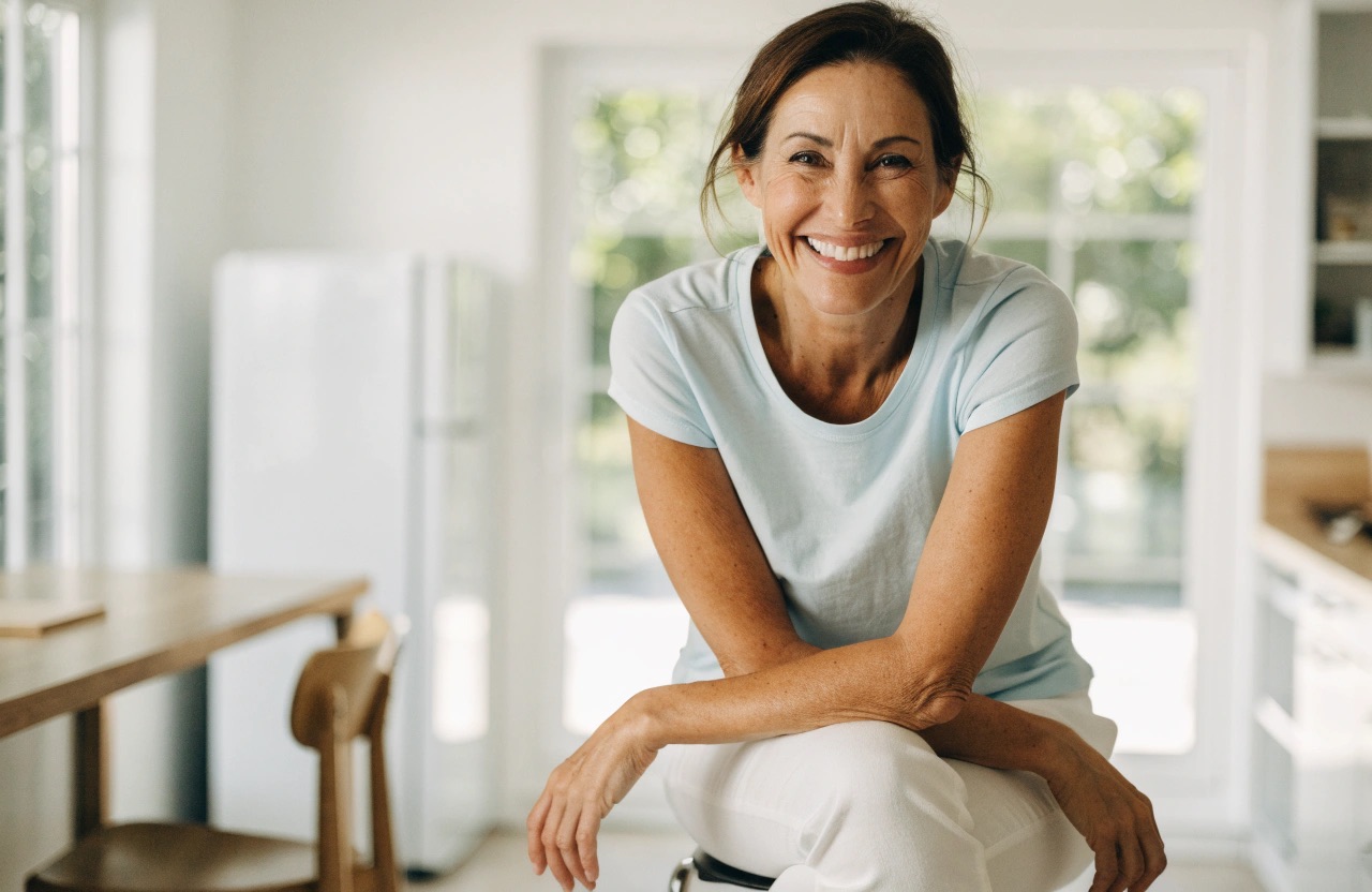 Woman smiling after gum recession treatment